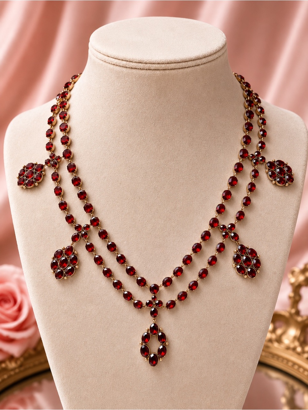 Vintage 10K Gold and Garnet Bezel Set Necklace - Picture 5 of 7